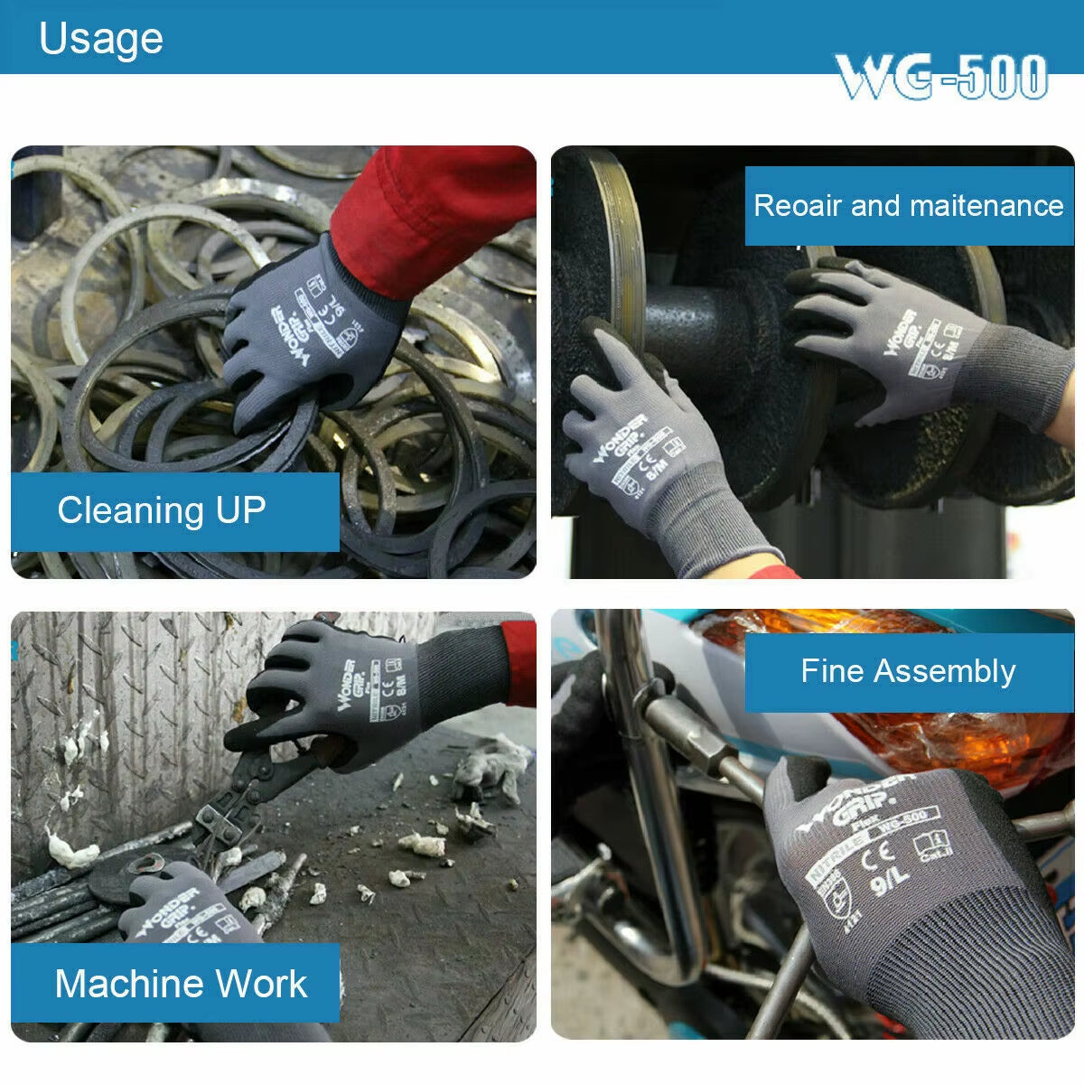 Wonder Grip Gloves EN388 Flexible Work Oil-Proof Nitrile Nylon Gloves S/M/L/XL