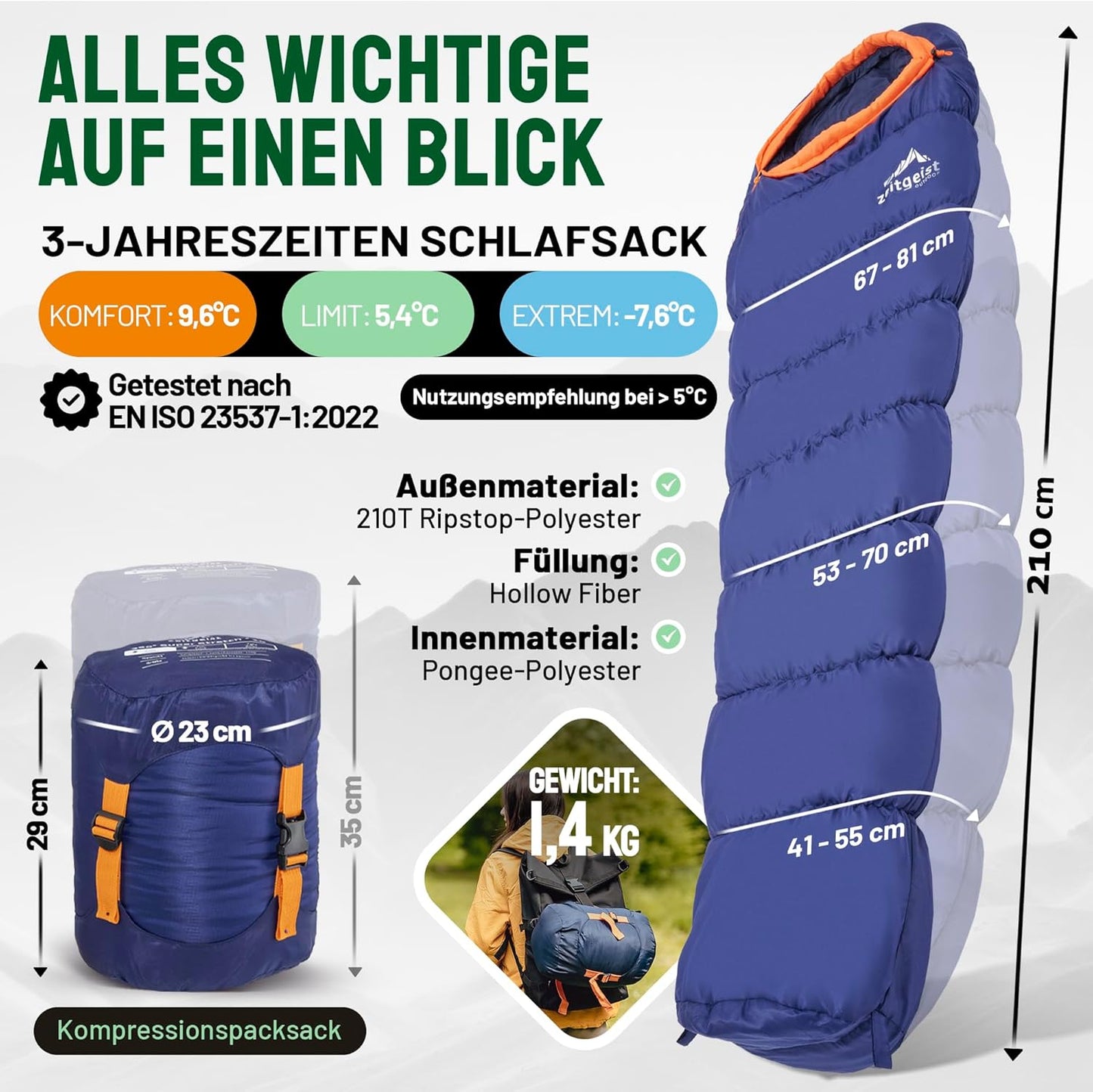 Schlafsack 3 Jahreszeiten Erwachsene 210X81Cm [Stretch] Wasserabweisender Mumienschlafsack Leicht 10°C Komfort Sommer Für Motorrad Angeln Bike- Und Backpacking Wandern Camping